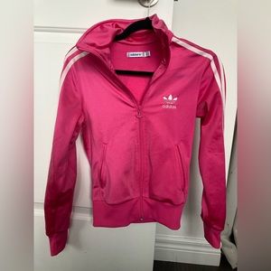 Adidas Zip-up Track Jacket Top Hot Pink White XS